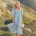 Load image into Gallery viewer, Hayley Puff Sleeve Midi Dress - Cream/Azure Floral