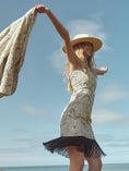 Load image into Gallery viewer, Avery Embroidered Fringe Mini Dress - Sand/Moonless Night Floral Outline Embroidery