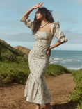Load image into Gallery viewer, Maggie Embroidered Puff Sleeve Dress - Sand/Moonless Night Floral Outline Embroidery