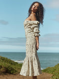 Load image into Gallery viewer, Maggie Embroidered Puff Sleeve Dress - Sand/Moonless Night Floral Outline Embroidery