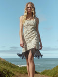 Load image into Gallery viewer, Avery Embroidered Fringe Mini Dress - Sand/Moonless Night Floral Outline Embroidery