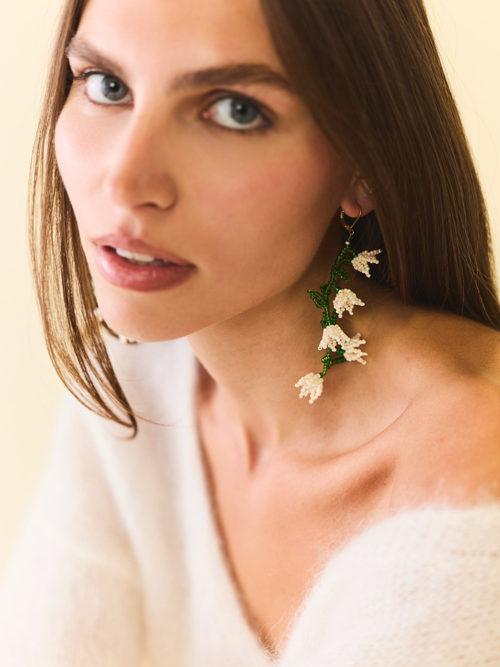 Jasmine Flower Beaded Drop Earrings