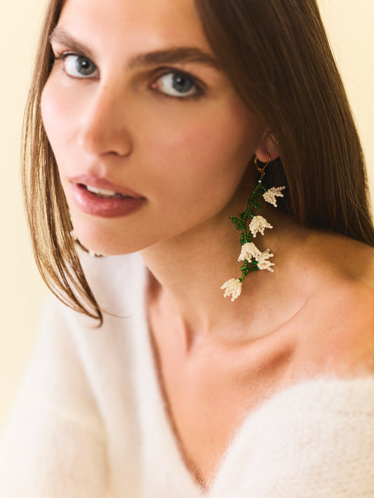 Jasmine Flower Beaded Drop Earrings