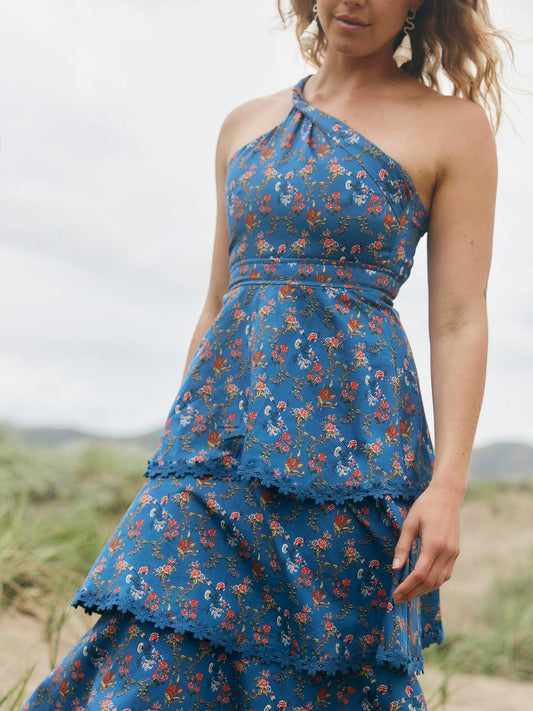 Emma Tiered Dress - Blue Floral Spritz