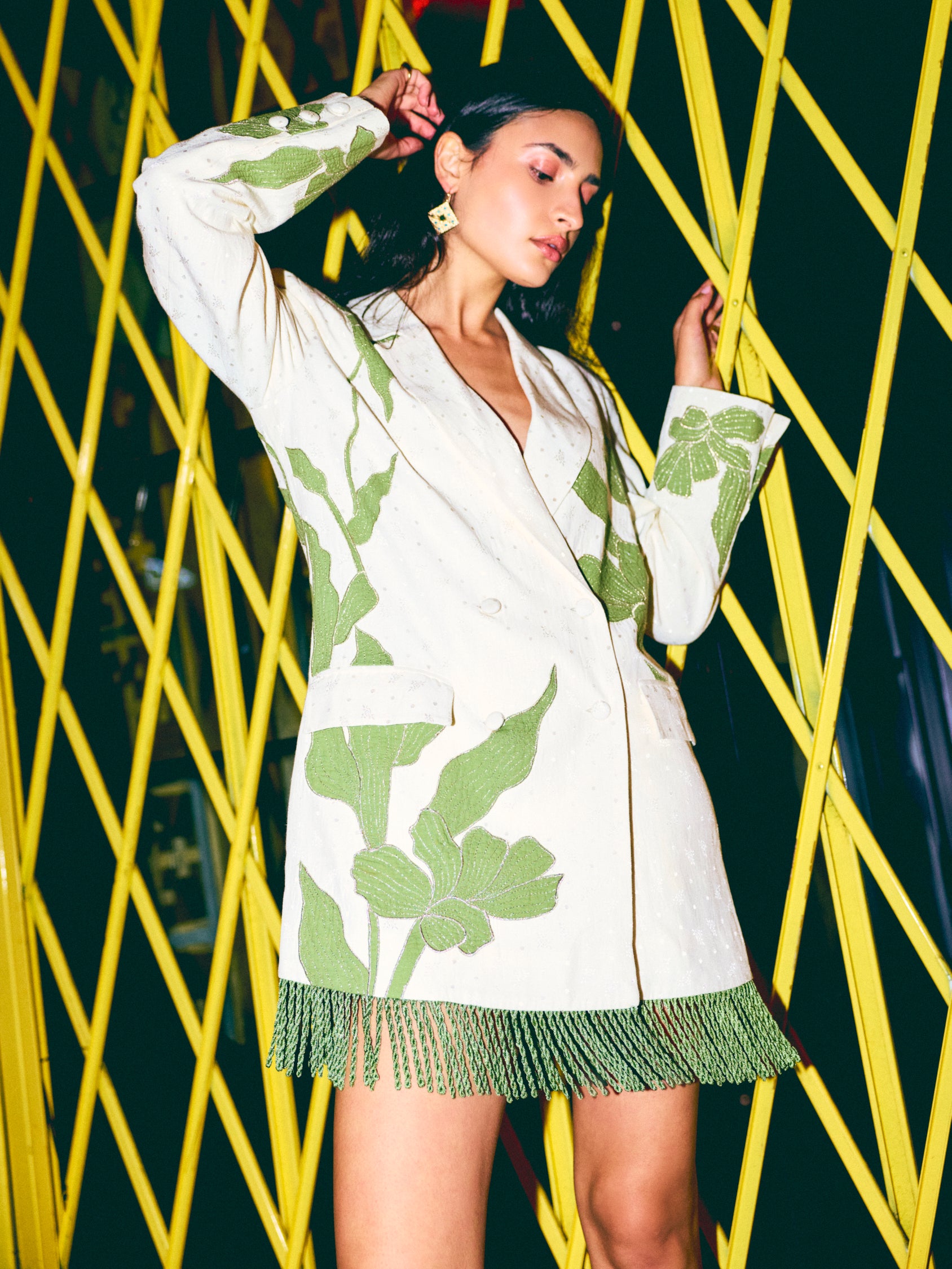 Alex Blazer Dress X-Large / Ivory with Green Applique Alex Blazer Dress X-Large / Ivory with Green Applique