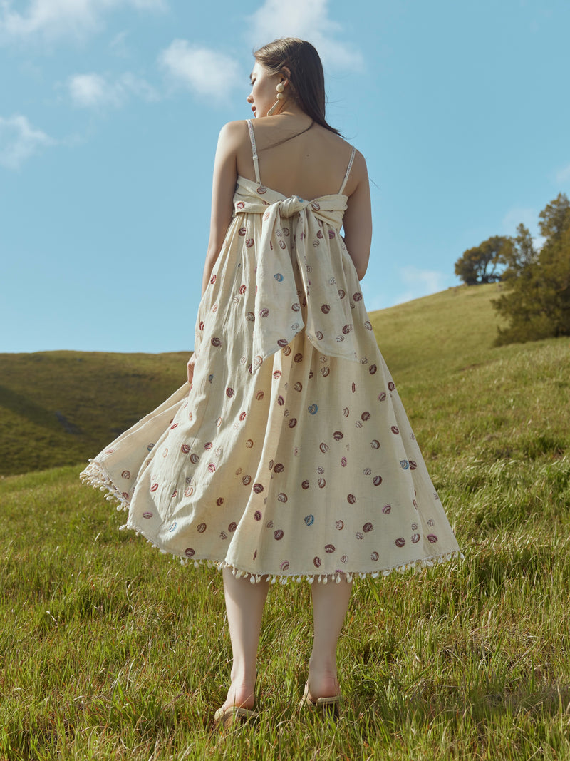 Gavin Beaded Embroidered Midi Dress With Puka Fringe