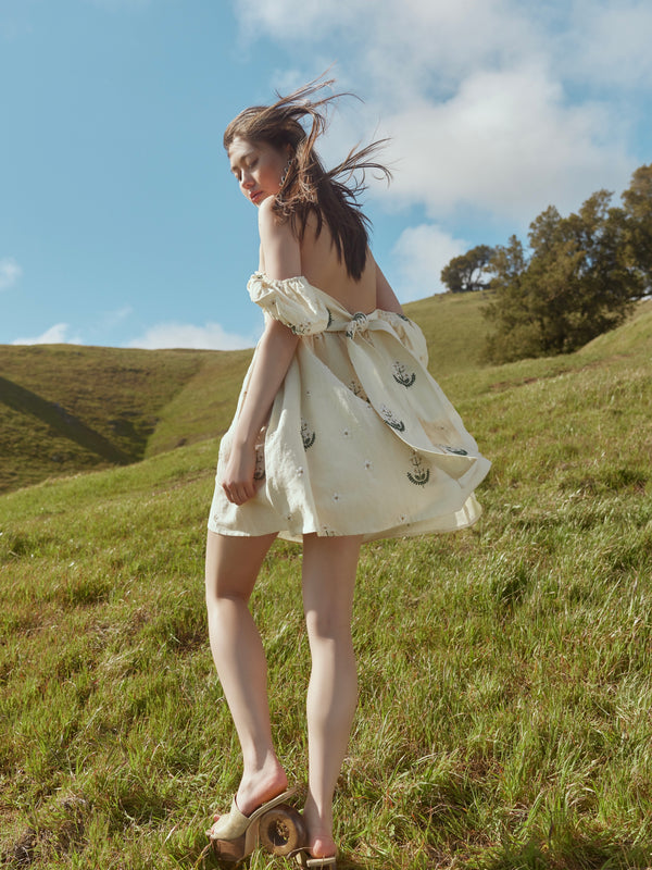 Meadow Beaded Puff Sleeve Mini Dress