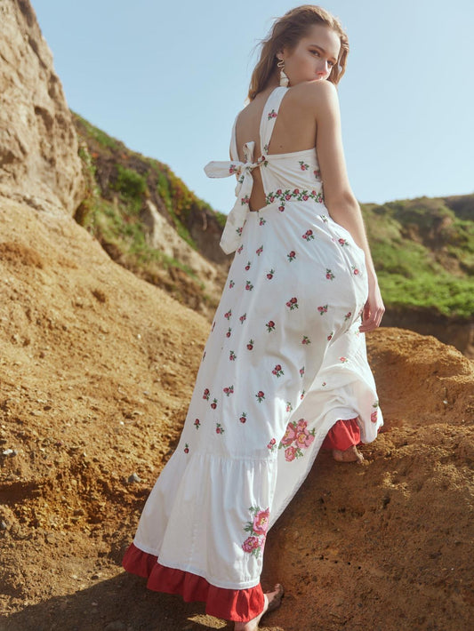 Isabel Dress - Sugar/Salsa Ditsy Floral/Salsa Floral Embroidery