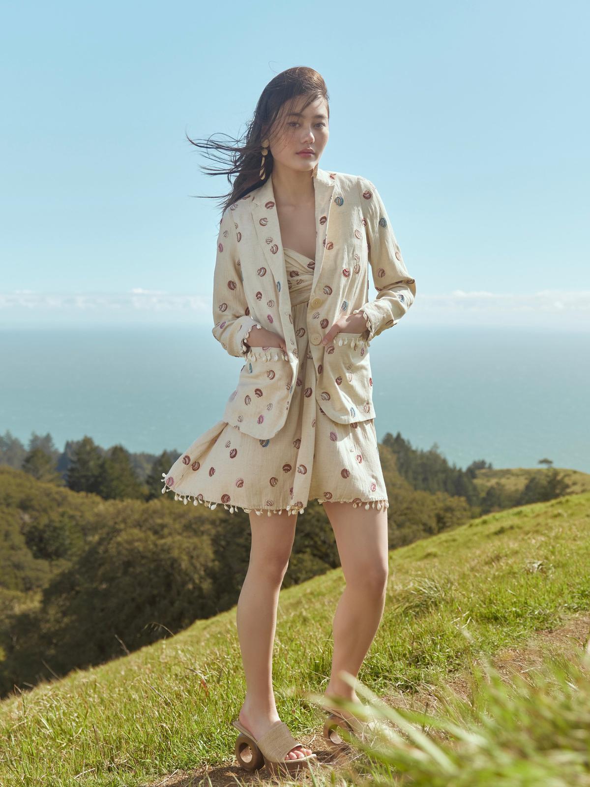 Katty Beaded Embroidered Mini Dress With Puka Fringe - Light Sand/Beaded Embroidered Shells With Puka Beaded Fringe