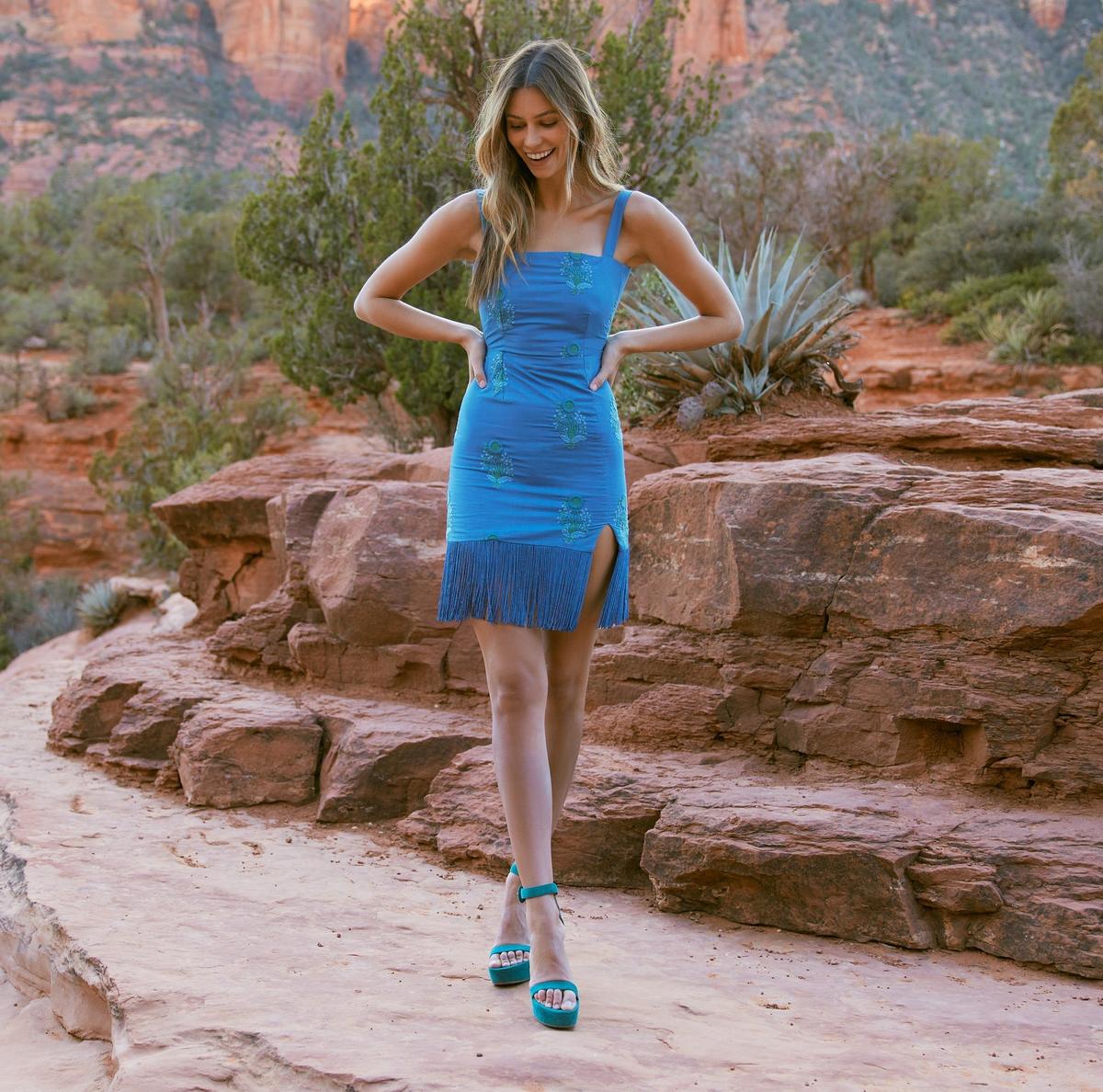 Brook Embroidered Mini Fringe Dress