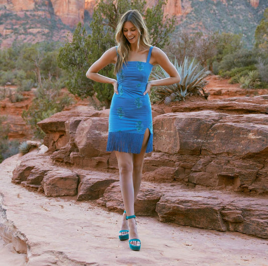 Brook Embroidered Mini Fringe Dress