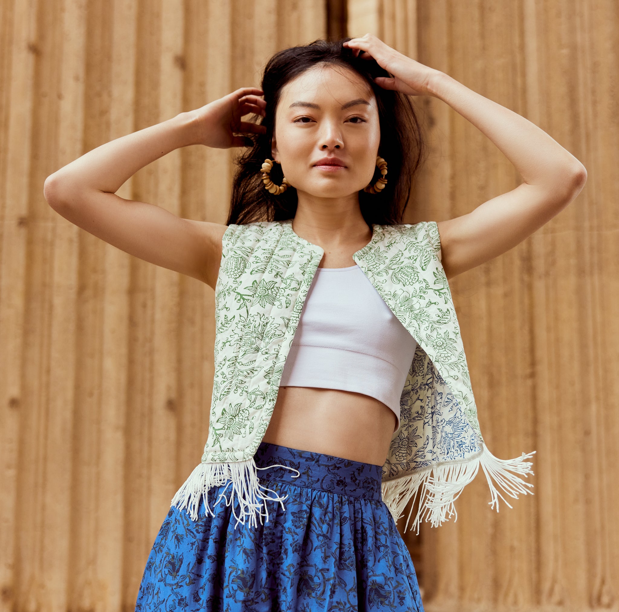 Ashlee Reversible Quilted Vest With Fringe